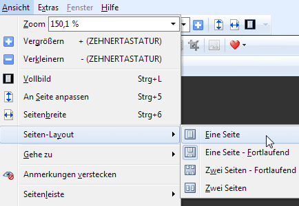 Seiten-Layout of Eine Seite einstellen