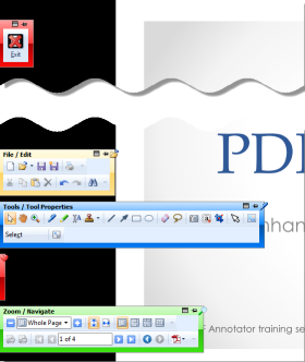 PDF Annotator Vollbildmodus mit einfliegenden Symbolleisten